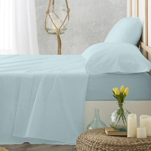 Burrito Blanco Sábanas de Hostelería | Sábana 120x190/200 | Juego de Sábanas para Cama 120 | Ropa de Cama Algodón | Fácil Planchado | Color Azul | Disponible en Más Medidas y Colores