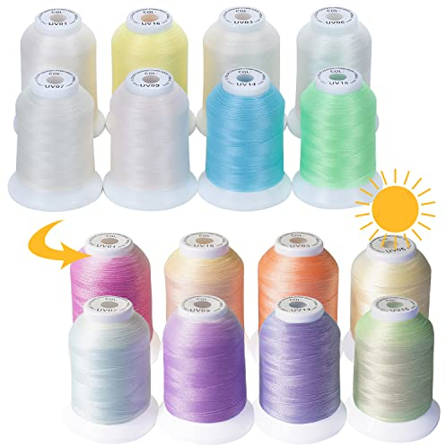 New brothread 8 Spulen UV Farbwechsel Maschinenstickgarn 30WT 500M (550Y) Jede Spule zum Sticken, Quilten, Nähen