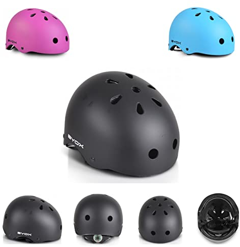 Byox Kinder Schutzhelm für Skater Y09, Größe M, einstellbar 54-58 cm, 11 Löcher, Farbe:schwarz