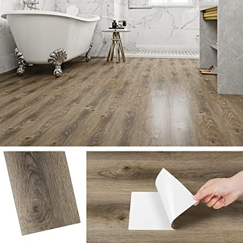 Livelynine PVC Bodenbelag Selbstklebend Holzoptik Braun Vinylboden Selbstklebend Eiche Hell 90x15CM Fliesen Selbstklebende Boden Wohnzimmer Schlafzimmer Wasserfest PVC Boden Badezimmer, 4 Fliesen