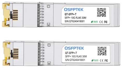 QSFPTEK (2Pack) 10G-T SFP+ RJ45 Module, 1.25/2.5/5/10G SFP+ RJ45 Transceptor de cobre GBIC para Cisco SFP-10G-T-S, Ubiquiti UF-RJ45-10G, Mikrotik