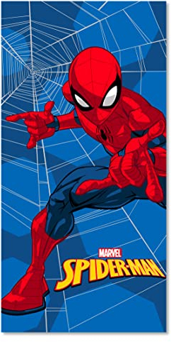 DONATELLA Strandtuch aus 100% Baumwolle, zum Strand oder zum Pool, saugfähig und langlebig, Maße 070 x 140 cm, offizielles Lizenzprodukt, Modell Spiderman, Blau