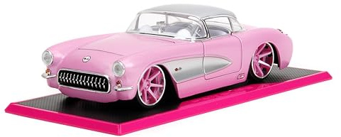 Pink Slips 1:24 W4 1957 Chevy Corvette gjuten bil med bas, leksaker för barn och vuxna (rosa)
