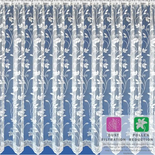 Maple Textiles Meadow Leaves Patterned Design Net Curtain Sold Per Metre Cut to Width for Windows Patio Doors Caravans (60(152cm) Drop)