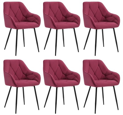 WOLTU Set di 6 Sedie da Pranzo con Braccioli e Schienale, Sedie da Cucina Moderna in Velluto, Poltrone da Salotto con Gambe in Metallo, Sedie ergonomiche per Ufficio, Bar, Bordeaux,