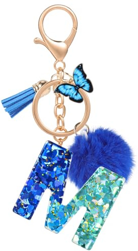 MWOOT Nom Lettre initiale M Porte-clés, Bleu Porte-clés pour Femme, Charmes en Résine Pour Clé Porte Clef Voiture Décor Sac à main