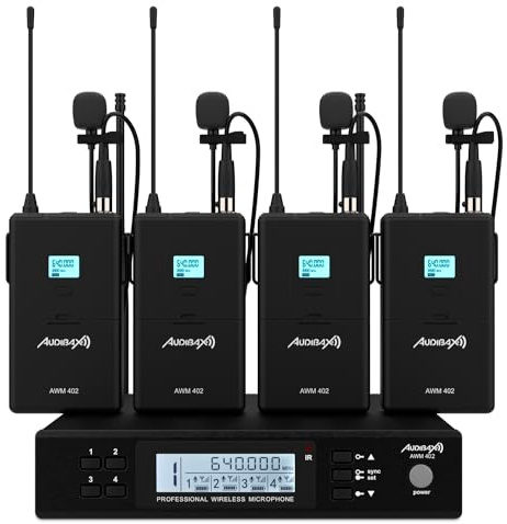 Audibax AWM 402 Sistema Inalámbrico Micrófono Lavalier de 4 Canales UHF