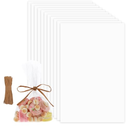 Süßigkeiten Tüten, 100 Stück 13 x 20 cm Candybar Tüten, Kleine Transparente Tüten für Süßigkeiten mit Twist Bindungen, Geschenkverpackung, Partygeschenktüten zum Verpacken von Geschenken und Produkten
