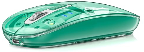 Uiosmuph M133 Souris Bluetooth, Souris sans Fil Silencieuse Rechargeable, Trois Modes (BT 5.1/5.1+ 2.4G sans Fil), Niveau de Batterie Visible, Transparente Souris Portable pour Laptop,Vert foncé