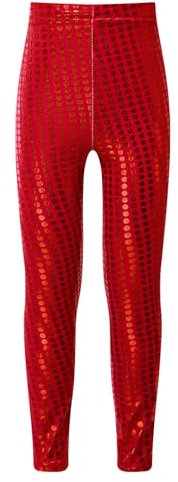 Zaldita Mädchen Metallic Hose Lang Leggings Glänzend Tanzhose Ballettleggings Tights Pants Gymnastik Auftritte Sport Tanzkostüm Rot 110-116