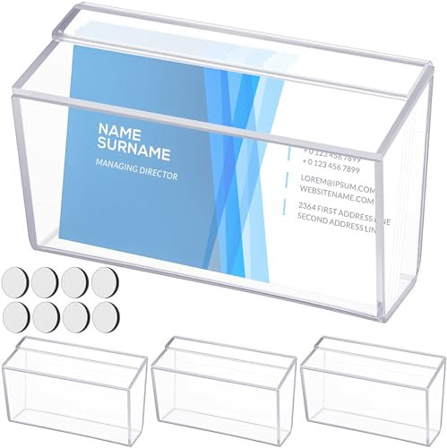 Kolldenn 6 Pieces Business Card Holder with Lid, Wall Mount Outdoor Acrylic Business Card Box, Clear Waterproof Holder with Tape for Outdoors Office Desktop Countertop Store