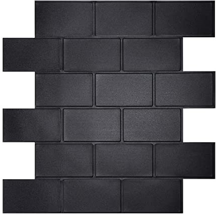 WalDecoo Carreaux Muraux Autocollants 10 Feuilles, 1,6 Mm D'épaisseur, Carrelage Mural Autocollant Noir Mat Pour Dosseret De Cuisine, Salle De Bain, Décoration D'intérieur