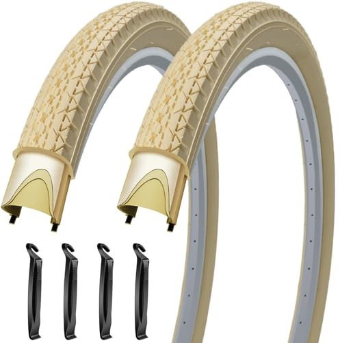 SIMEIQI 2 x cremefarbene Strand-Cruiser-Fahrradreifen, 61 x 5,4 cm, Ersatz-Fahrradreifen für City-Hybrid-Fahrräder