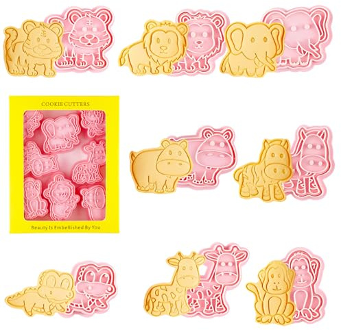 EIHI 8 Pcs Emporte Pièces Animaux, 3D Moule Biscuit en Plastique, Emporte Piece Enfants, Moule à Biscuits Patisserie, Decoupoir Patisserie, Tampon Biscuits Animaux