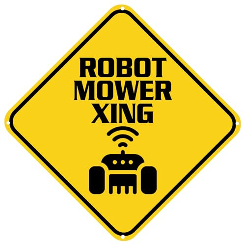 Robot Mower Crossing Sign Warning Sign Robot Mower Animal Caution Yellow Wall Art Decorative Decor For Fence Home Farmhouse Yard Road Quality Metal Sign 12x12 Inches