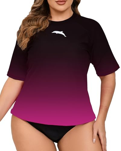 Halcurt Schwimmshirt Damen Übergröße UPF 50+ Kurzarm Rash Guard 1X