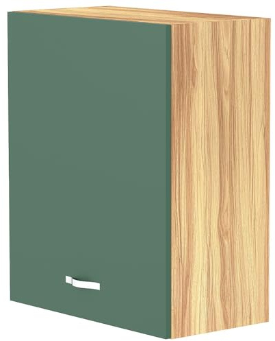 Shally Dogan Pensile da Cucina a Parete, Armadio Sospeso in Legno con Anta Singola 1 Ripiano e 2 Scomparti, Armadietto da Muro Spazioso e Resistente, Colore Verde, Dimensioni 60 x 32 x 72H cm