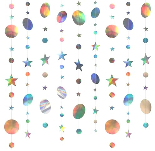AYESY Guirnalda de Papel Brillante, 52 Pies Guirnalda de Papel Redonda y Estrella Decoración Colgante Fiesta Reflectante para Bodas Cumpleaños Fiestas Tiendas Decorar del Hogar (Estrella Circular)
