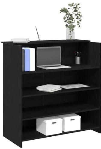 Festnight Mostrador de Recepción, Mueble Recepción Negro, Mostrador de Tienda, Mostrador de Venta, Mueble de Recepción de Oficina, 100 x 50 x 103.5 cm