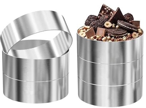 Bcuuozeeing 6 anelli per hamburger Ø 10 cm – 10 x 4 x 0,1 cm in acciaio inox, anelli da dessert e set di anelli per cuocere, cucinare, dessert, mousse, dolci, mini torte, muffin