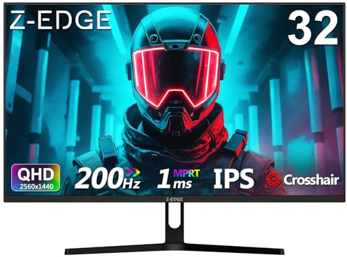 Z-Edge 32-tums Gamingskärm QHD 200Hz 2K 2560x1440, MPRT 1ms, IPS-panel, 300 cd/m² ljusstyrka, 100% sRGB, FreeSync, Siktlinje, DP1.4 (200Hz) & HDMI2.0 (144Hz), VESA-kompatibel, Svart