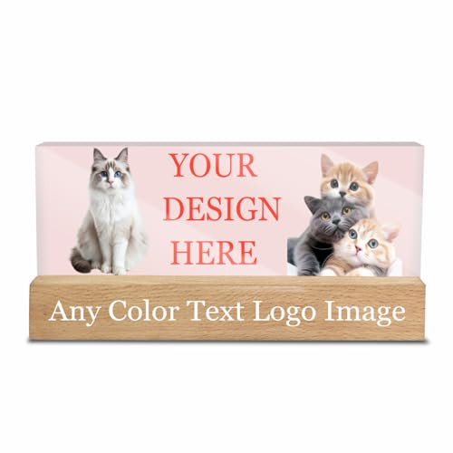 Name Plate For Desk Personalised, Custom Light Up Acrylic Office Name Sign | Customized With Text, Title, Logo, Customized Clear LED Lighted Desk Plaque for Professionals