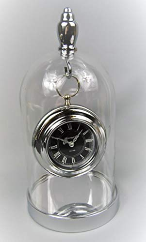 Four Seasons- Clock Mantle Hanging Vintage style Silver and Black Pocket watch Clock in a Glass Dome design