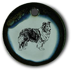 Schöner Keramik-Anhänger „Collie“ in braun-blau-grün marmoriert; Schmuck Kette Kettenanhänger Geschenk Kunsthandwerk Keramik rund Talisman Halskette Aufmerksamkeit Mitbringsel individuell