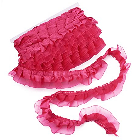 Pandahall 21.8 iarde Pizzo Organza Satinato Fascia 2 strati Fascia Chiffon 1-5/8 pollici Rosa scuro Fascia Tessuto Ricamo Applique Festa di nozze Decorazione