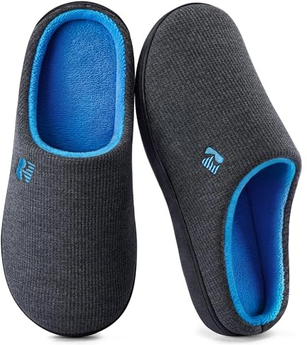 RockDove Men's Original Two-Tone Memory Foam Slipper, Size 9-10 US Men, Dark Grey/Blue