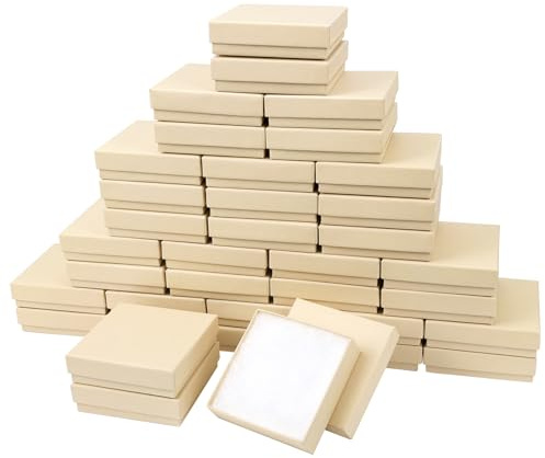 batifine Jewelry Gift Boxes, Cardboard Jewelry Boxes, 40 Pack 3.5x3.5x1 Inch, Bulk Cotton Filled Small Jewelry Boxes with Lids for Necklace Ring Bracelet Earring Display Box (Brown)