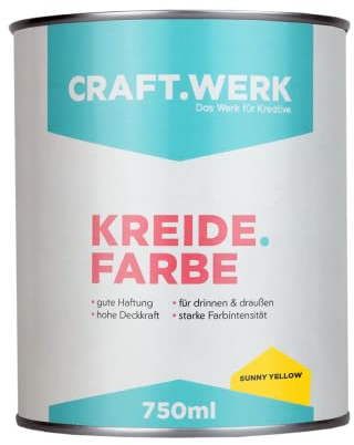 CRAFT.WERK Pintura a la tiza para muebles (750 ml, amarillo sunny), color tiza ultramate para madera, pintura para muebles, fácil de procesar, barniz para muebles a base de agua, fabricado en Alemania