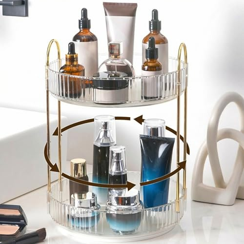 Lighterday Organizador de Maquillaje Giratorio de 360 Grados,Organizador de Cosméticos Giratorio Para el Cuidado de la Piel,Organizador de Perfumes,Organizadorde Especias (Trasparente, Doppio Strato)