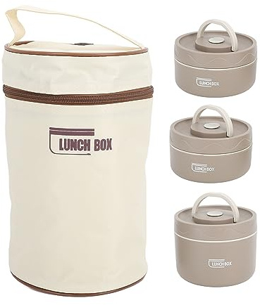 TOPINCN Boîte à déjeuner isotherme, récipient alimentaire portable en acier inoxydable avec sac, ensemble de couverts (couleur café foncé)