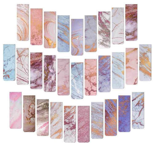 Vicloon Magnetische Lesezeichen - 30 Stück Magnetische Seiten Markierungen, Ermutigende Lesezeichen für Schüler, Lehrer, Schule, Zuhause, Büro (Marmor)