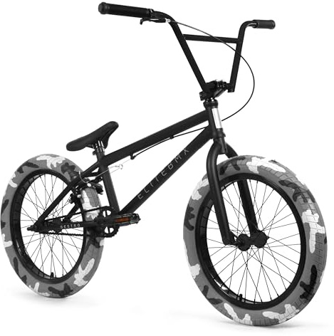 Elite BMX Bicycle 18, 20 & 26 BMX Bike - Freestyle BMX Bike All Models Come with 3 Piece BMX Crankset (20, Destro Black Combat)