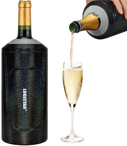 Weinkühler mit Deckel, 750ml Flaschenkühler für Wein Champagner, Doppelwandiger Edelstahl Sektkühler, Champagnerkühler, Tragbare Getränkekühler Outdoor, Geschenke für Weinliebhaber, Schwarz