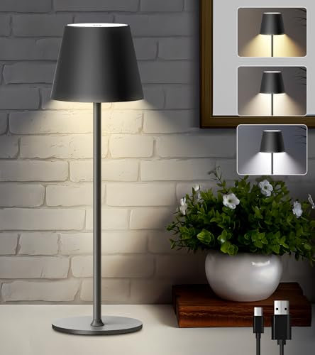 CCHKFEI Rechargeable Table Lamp, 4000 mAh, Full Metal Lamp Body, Battery Operated Table Touch Lamp for Living Room Bedroom, Outdoor & Indoor.(1Pack)