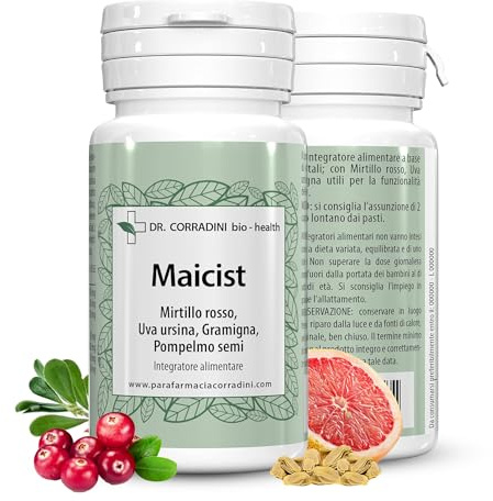 Dr. Corradini MaiCist Integratore alimentare per Cistite e Candida a base di Mirtillo Rosso Uva ursina e Semi di Pompelmo - 60 Compresse da 500mg