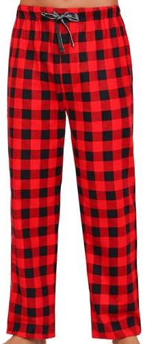 MIA LUCCE Pantalon de pyjama long à carreaux pour homme en coton flanelle respirant Pantalon de pyjama pour homme Pantalon de pyjama long en coton avec cordon de serrage S-XL, Grille rouge., M