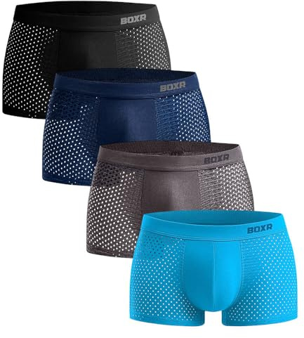 BOXR Underwear Lot de 4 Boxers en Bambou pour Homme - Ultra Doux, Confort Optimal, S-3XL (FR/ES, Alpha/Lettres, S, Taille Normale, Taille Normale, Multicolore)
