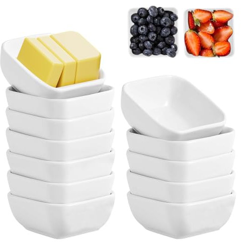 12 Stücke Dip Schälchen - 7,3x7,3x2,3cm Dipschalen Melamin Set, Quadrat Sojasauce Schälchen, Gewürzschalen Tauchschüsseln, Kleine Mini Schüsse für Saucen Snacks Desserts Vorspeisen Früchten Dips