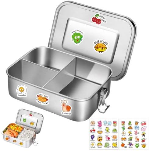 Umllpet Fiambrera de acero inoxidable con compartimentos, fiambrera de 1200 ml, para niños, de metal, a prueba de fugas, con 3 compartimentos, a prueba de fugas, fiambrera para niños y adultos, apta