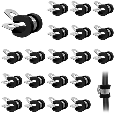 Bellanova 20 Pezzi Collari per Tubi a Forma di R in Acciaio Inox 304, 6/8 / 10/12 mm, Clip a P con Inserto in Gomma, Morsetti per Cavi e Cablaggi (8 mm)