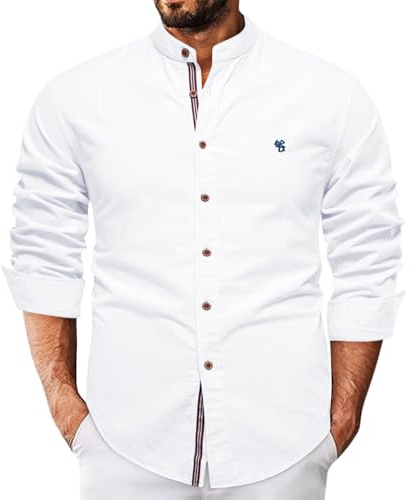 Camisa casual con botones para hombre, manga larga, ajuste sin meter, tela texturizada de mezclilla, características elásticas y sin arrugas, elegante camisa de vestir para el trabajo y el ocio