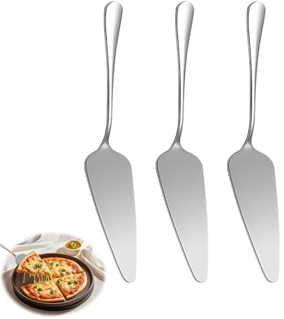 Set di 3 palette per torte in acciaio inox, con bordi seghettati, per cucine, ristoranti, feste, formaggi, pizza, ideale per pari, cucina, matrimoni, metallo, argento, lavastoviglie