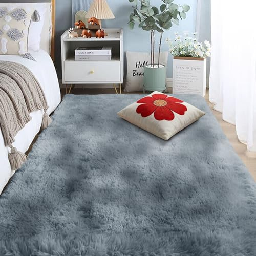 Långhårig Matta 130 x 280 cm Tie Dye Tie Dye Ryamatta Modern för Inomhusbruk, Som Är Fluffig Och Halkfri, Lekmatta för Sovrum, Vardagsrum Och Som Golvmatta, Ljusgrå