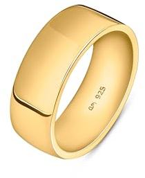 Amberta Alianza Plata de Ley 925 para Hombre | Anillo de Boda Chapado en Oro Ancho 5 6 8 mm: Anillo Oro Hombre 8 mm - Talla 27