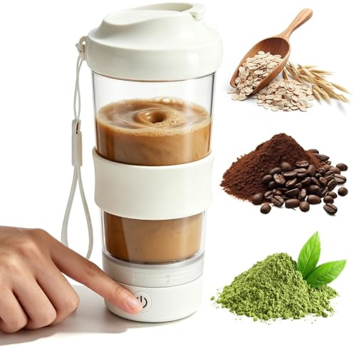 GOMETY Shaker elettrico da 530 ml, tritan, shaker per proteine elettrico, 7000 giri/min, USB, ricaricabile, perfetto per proteine in polvere, caffè, frappè, gym, viaggio, senza BPA, bianco