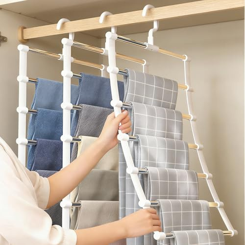Hosenbügel Platzsparend - 3 Stück Mehrstöckige Metall Hosenbügel, Geeignet Zum Aufhängen von Jeans, Kleidung, Krawatten, Schals, Klappbar, Robust und Langlebig, Schrank Organizer Für Männer und Frauen